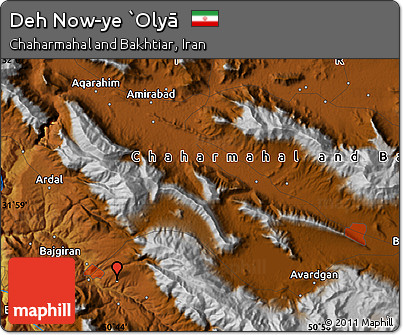 Physical Map of Deh Now-ye `Olyā