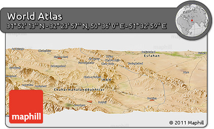Satellite Panoramic Map of the Area around 32° 8' 5" N, 51° 4' 30" E