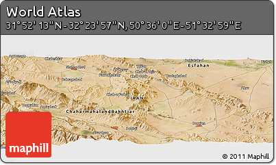 Satellite Panoramic Map of the Area around 32° 8' 5" N, 51° 4' 30" E