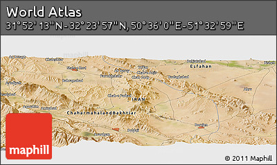 Satellite Panoramic Map of the Area around 32° 8' 5" N, 51° 4' 30" E