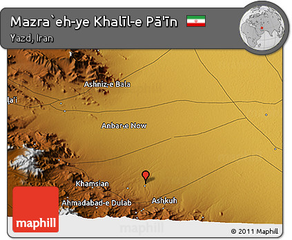 Physical 3D Map of Mazra`eh-ye Khalīl-e Pā'īn