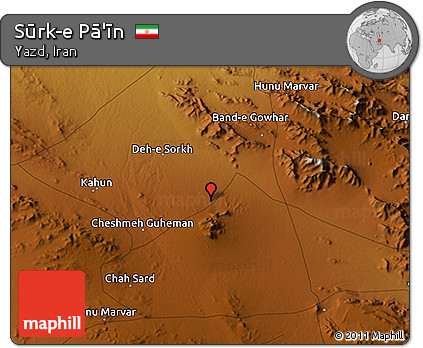 Physical 3D Map of Sūrk-e Pā'īn