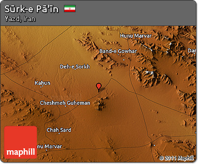 Physical 3D Map of Sūrk-e Pā'īn