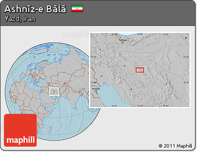 Gray Location Map of Ashnīz-e Bālā, hill shading
