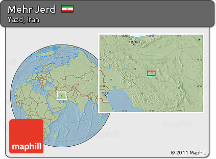 Savanna Style Location Map of Mehr Jerd, hill shading