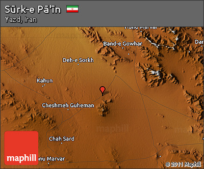 Physical Map of Sūrk-e Pā'īn