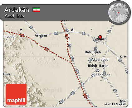 Shaded Relief Map of Ardakān