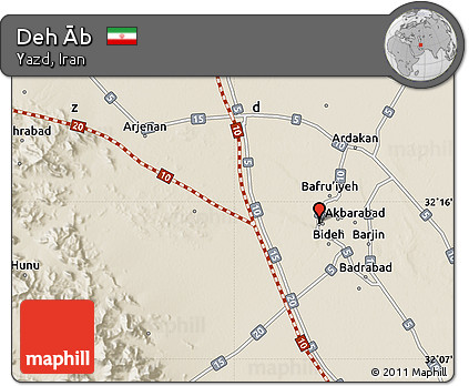 Shaded Relief Map of Deh Āb