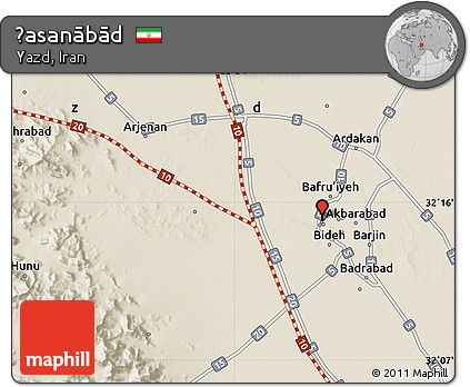 Shaded Relief Map of Ḩasanābād