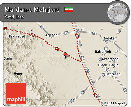 Shaded Relief Map of Ma`dan-e Mehrjerd