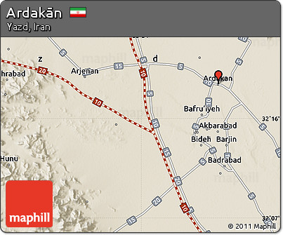 Shaded Relief Map of Ardakān