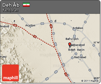 Shaded Relief Map of Deh Āb