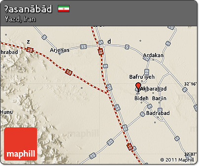 Shaded Relief Map of Ḩasanābād