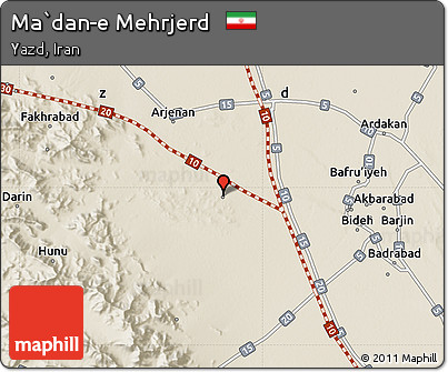 Shaded Relief Map of Ma`dan-e Mehrjerd