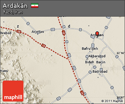 Shaded Relief Map of Ardakān