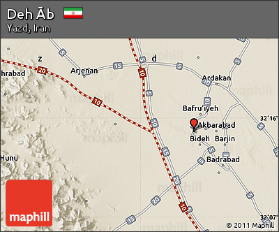 Shaded Relief Map of Deh Āb