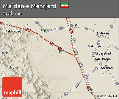 Shaded Relief Map of Ma`dan-e Mehrjerd