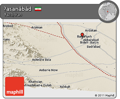 Shaded Relief Panoramic Map of Ḩasanābād