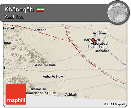 Shaded Relief Panoramic Map of Khāneqāh
