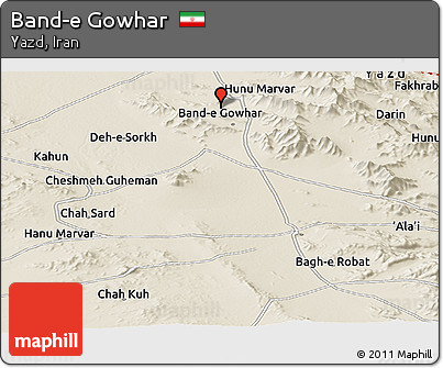 Shaded Relief Panoramic Map of Band-e Gowhar
