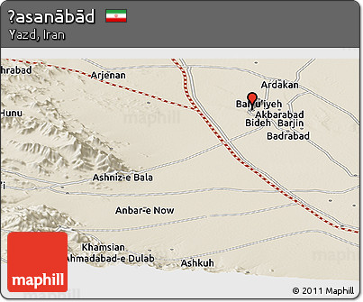 Shaded Relief Panoramic Map of Ḩasanābād