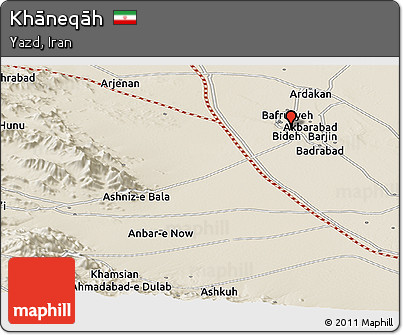 Shaded Relief Panoramic Map of Khāneqāh