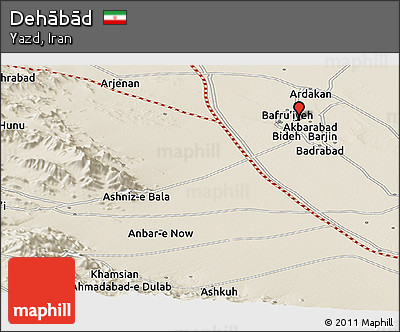 Shaded Relief Panoramic Map of Dehābād