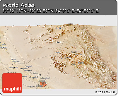 Satellite 3D Map of the Area around 32° 8' 5" N, 54° 28' 30" E