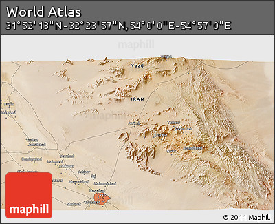 Satellite 3D Map of the Area around 32° 8' 5" N, 54° 28' 30" E