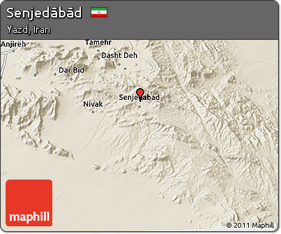 Shaded Relief 3D Map of Senjedābād
