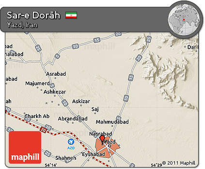 Shaded Relief Map of Sar-e Dorāh
