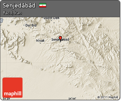 Shaded Relief Map of Senjedābād
