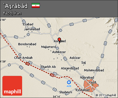 Shaded Relief Map of `Aşrābād