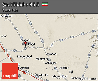 Shaded Relief Map of Şadrābād-e Bālā