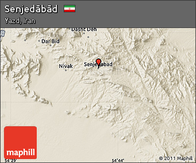 Shaded Relief Map of Senjedābād