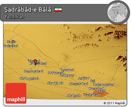 Physical Panoramic Map of Şadrābād-e Bālā