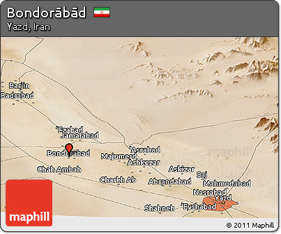 Satellite Panoramic Map of Bondorābād