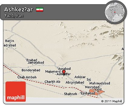 Shaded Relief Panoramic Map of Ashkez̄ar