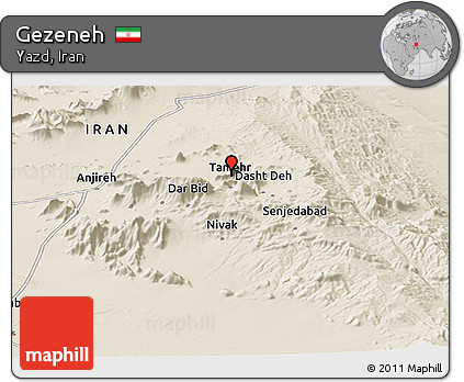 Shaded Relief Panoramic Map of Gezeneh