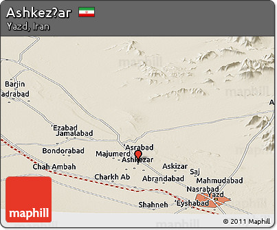Shaded Relief Panoramic Map of Ashkez̄ar