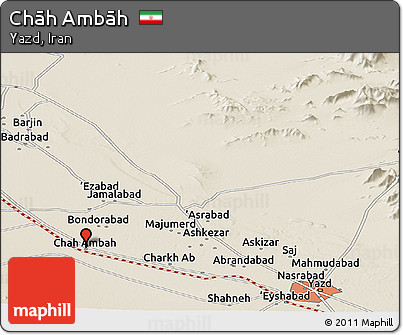 Shaded Relief Panoramic Map of Chāh Ambāh