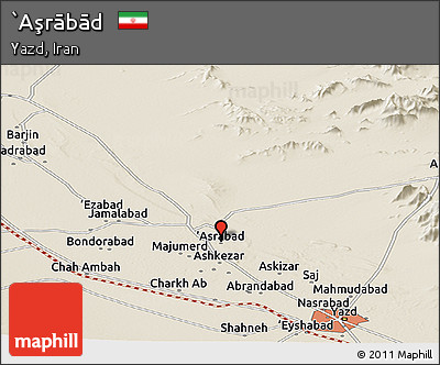 Shaded Relief Panoramic Map of `Aşrābād
