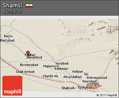 Shaded Relief Panoramic Map of Shamsī