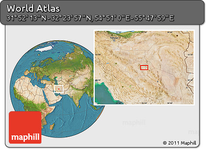 Satellite Location Map of the Area around 32° 8' 5" N, 55° 19' 30" E