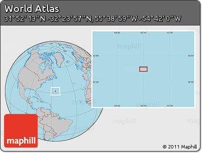 Gray Location Map of the Area around 32° 8' 5" N, 55° 10' 29" W