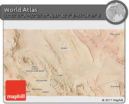 Satellite 3D Map of the Area around 32° 8' 5" N, 56° 10' 29" E