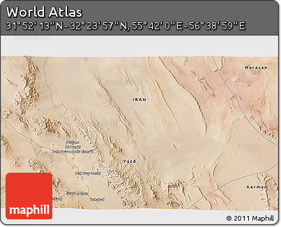 Satellite 3D Map of the Area around 32° 8' 5" N, 56° 10' 29" E