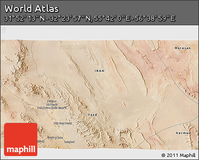 Satellite 3D Map of the Area around 32° 8' 5" N, 56° 10' 29" E