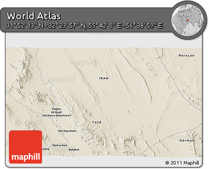 Shaded Relief 3D Map of the Area around 32° 8' 5" N, 56° 10' 29" E