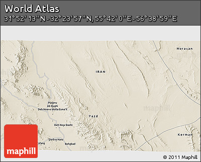 Shaded Relief 3D Map of the Area around 32° 8' 5" N, 56° 10' 29" E